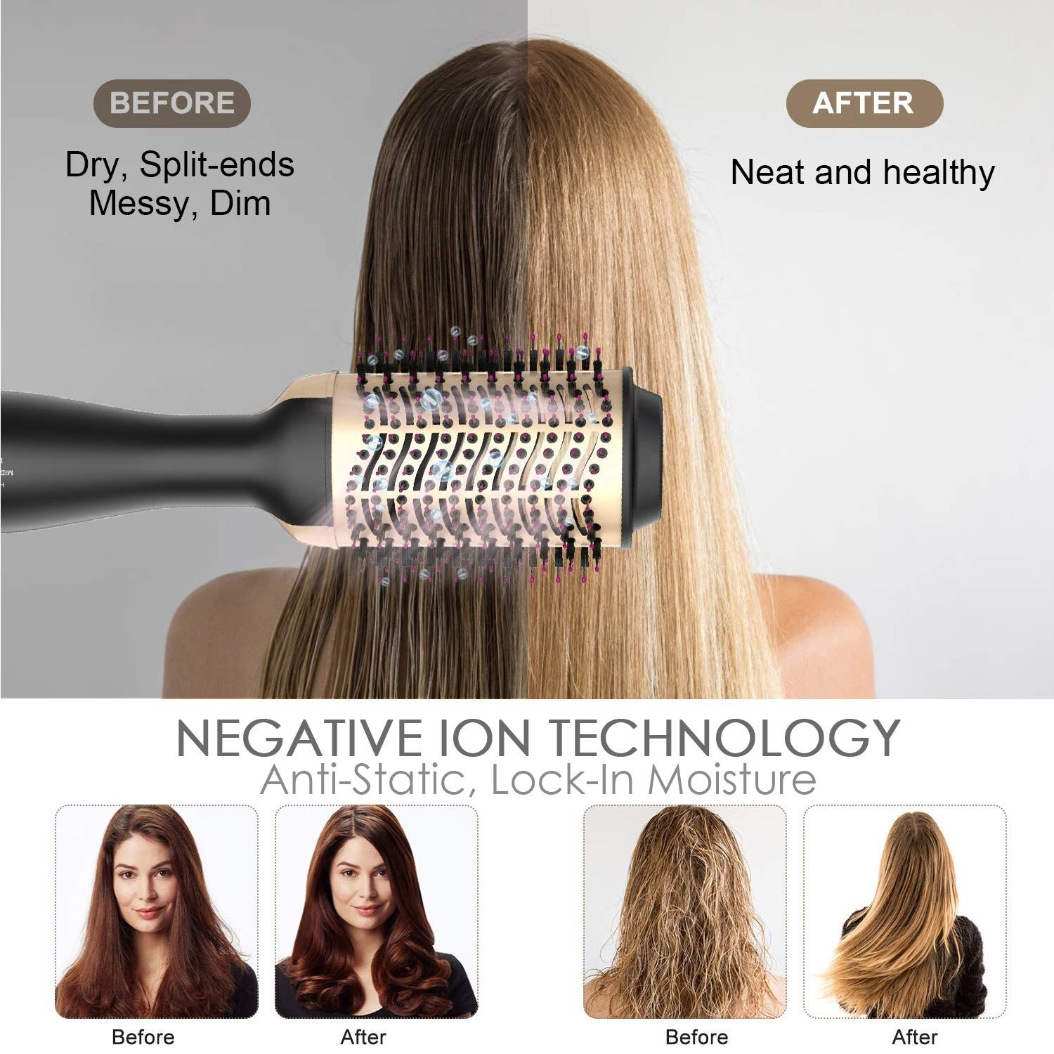 3 Heat Settings Thin Hair Brush Dryer For Styling Flexibility