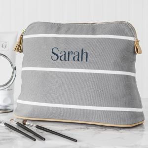 China Personalized Blue Stripe Cotton Canvas Cosmetic Bag Bag wholesale