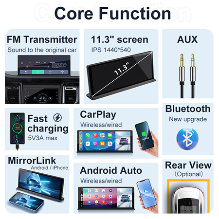 Hot Sale 11.3 Inch 4K Dashcam Carplay Touch Screen With Wireless CarPlay Android Auto Multimedia Auto Radio Support GPS WIFI Bluetooth