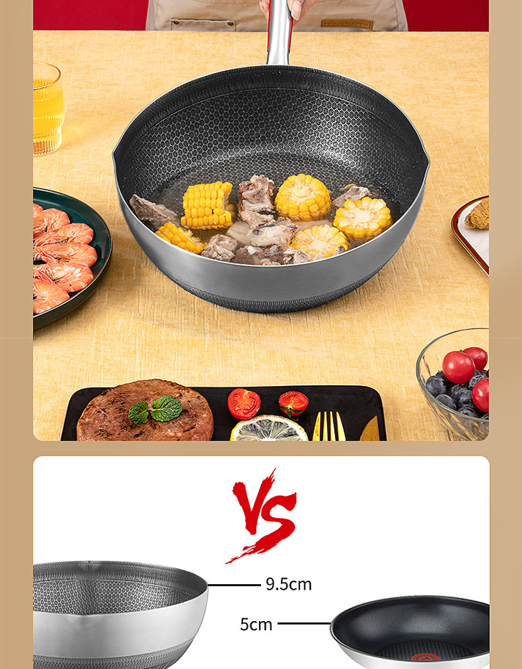 Factory Direct Sale Silver Triply Stainless Steel Induction Cooker Fry Pan Nonstick Frying Pans