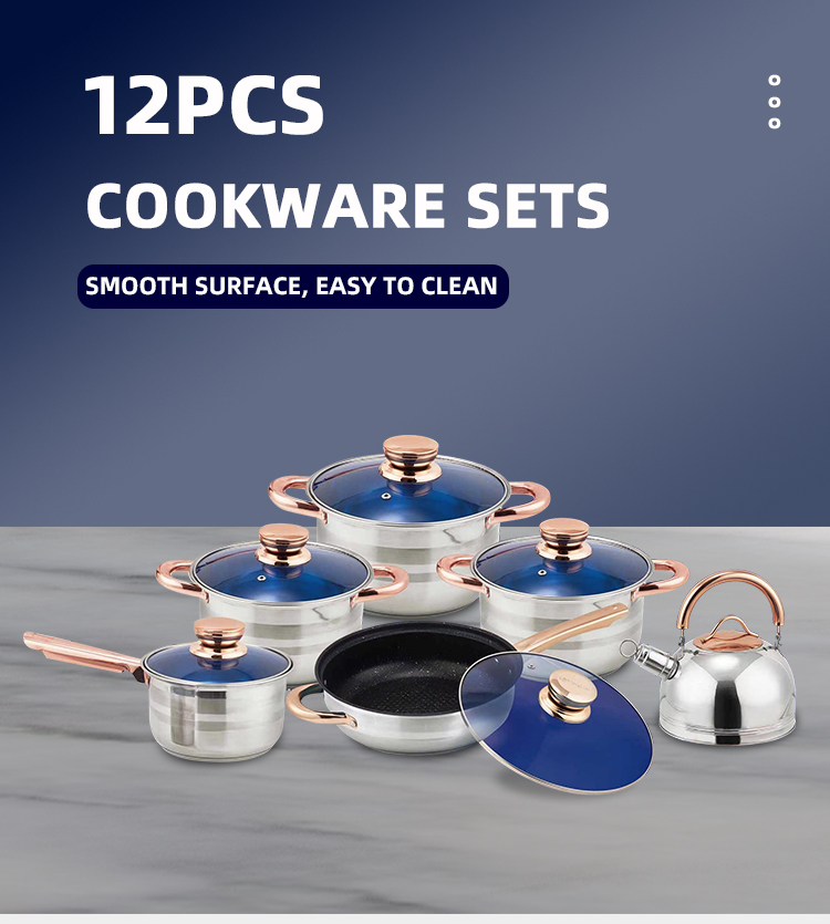 Nonstick Pots Capsule Bottom Glass Lid Round Knob 12 Pcs Stainless Steel Cookware Set Non Stick Cooking Pot Sets