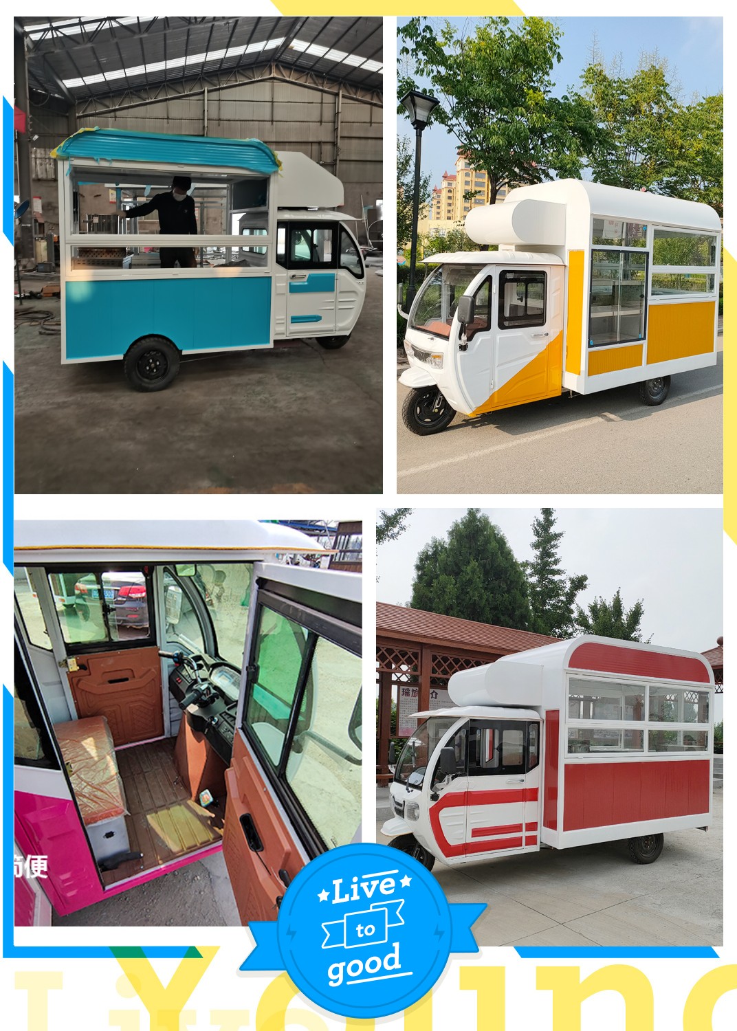 Customized 1.5KW-4.5kw Three Wheels Electric Scooter Food Cart Tuk Tuk Mobile Kitchen Tricycle