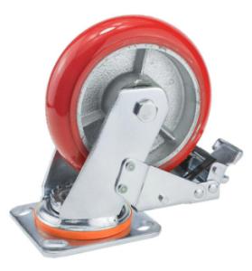 China 5 Inch Orange Heavy Duty Caster Wheels With Brakes PU Wheels Cast Iron Casters wholesale