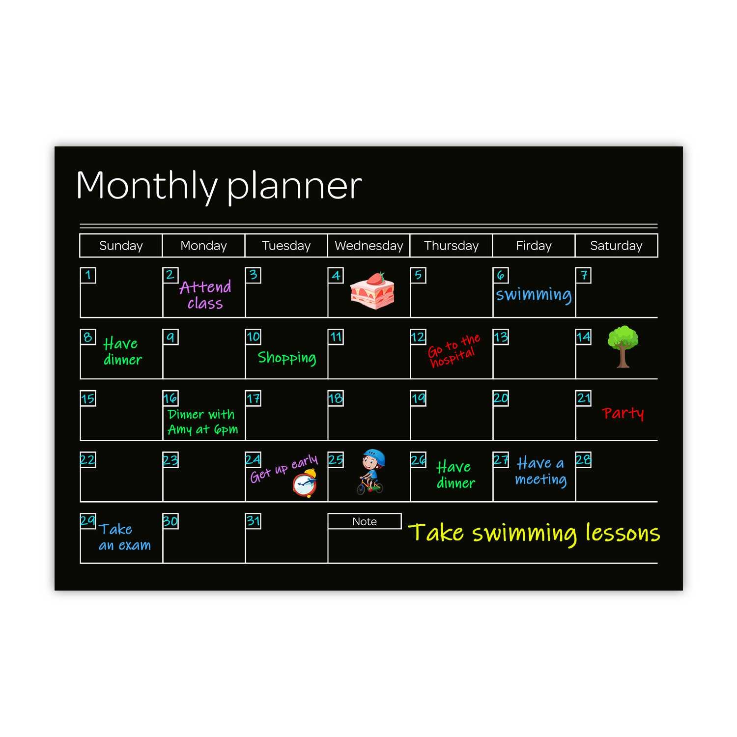 Printable Magnetic Calendar Planner Black Magnetic Fridge Monthly Planner Calendar