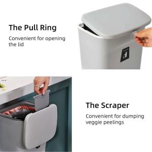 Kitchen Hanging Trash Can with Lid for Under Sink or Cabinet Door 2.4 Gallon