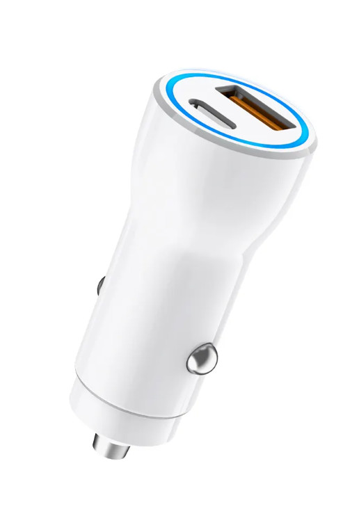 PD QC 20W USB A USBC Dual Ports Car Fast Charger Smartphone With Light Output 2 In 1 Travel Charger