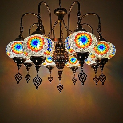 Colorful pendant lamp with handmade glass lampshade southeast antique turkish hanging lamp（WH-DC-28)