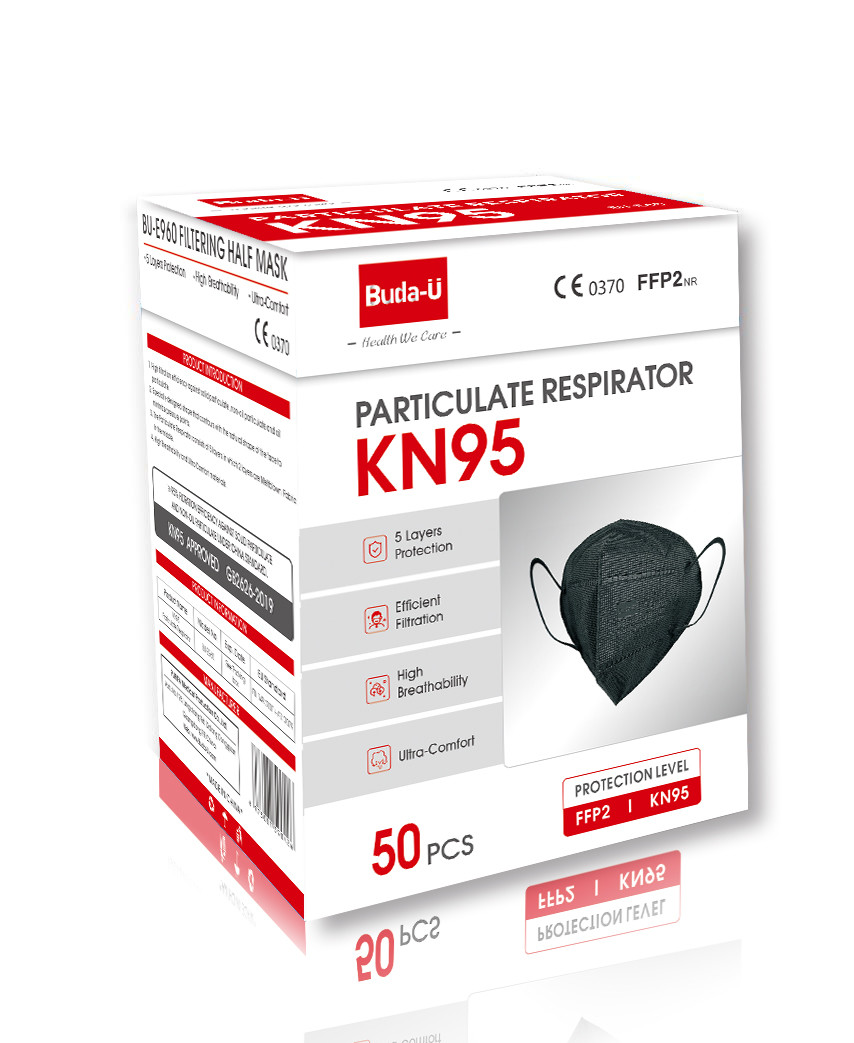 KN95 Black Protective Face Mask , Particulate Respirator Mask FDA Device Listed