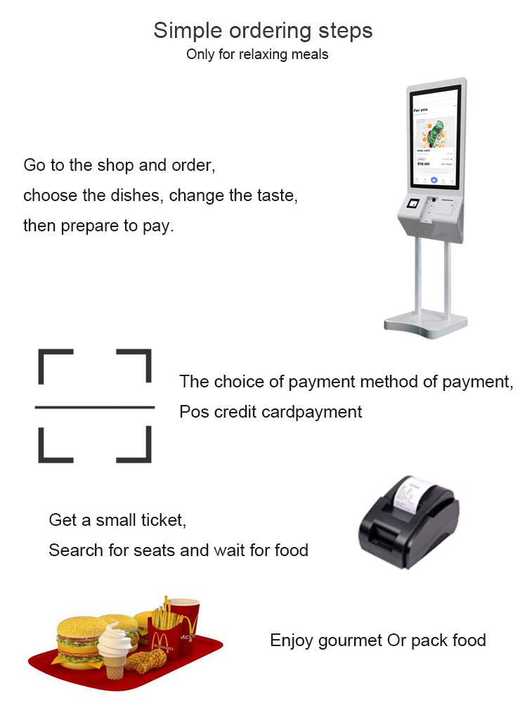 27 Inch B-shaped Self Service Checkout Kiosk Menuboard Pos Machine With Printer QR Code Scanner
