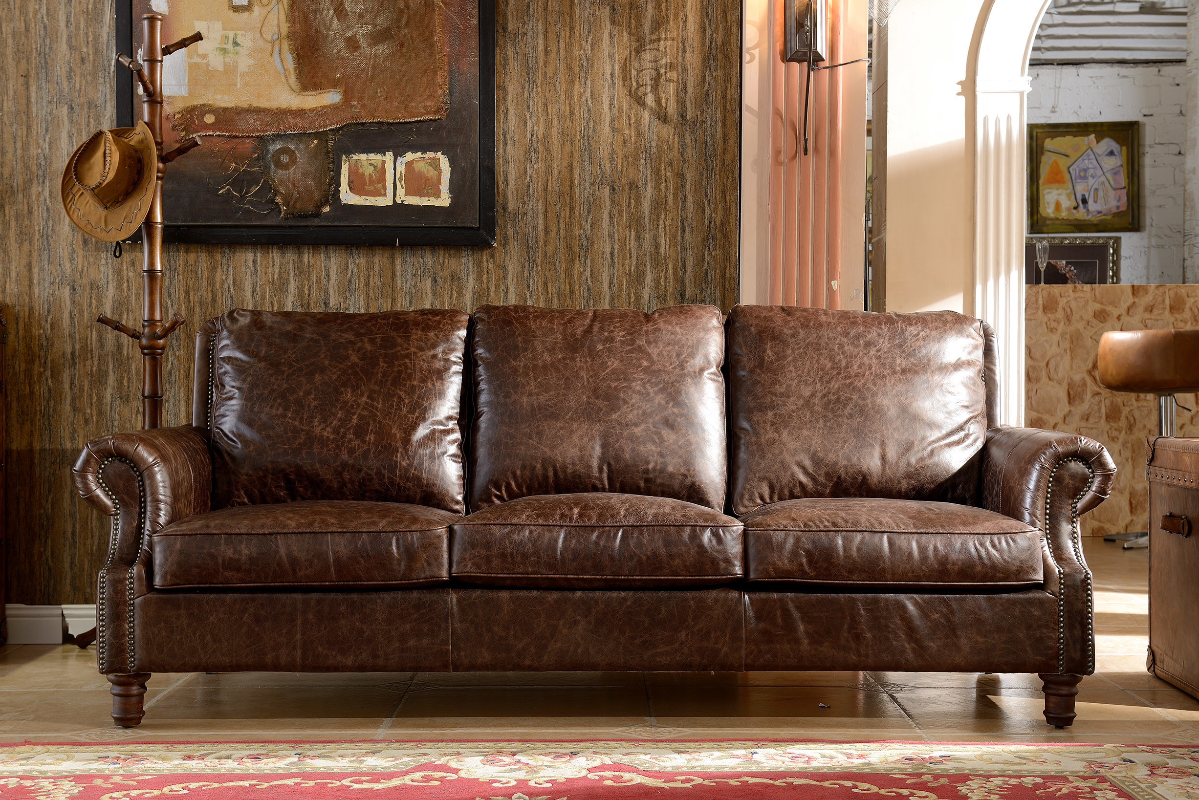 Dark Brown Real Soft Leather Sofa Set , 3 Seater Leather Sofa Couch Settee Sumptuous Type