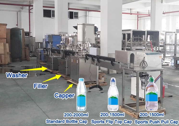 500ml pure water / mineral water Filling machine with 12pcs heads and cap washing uploading machine