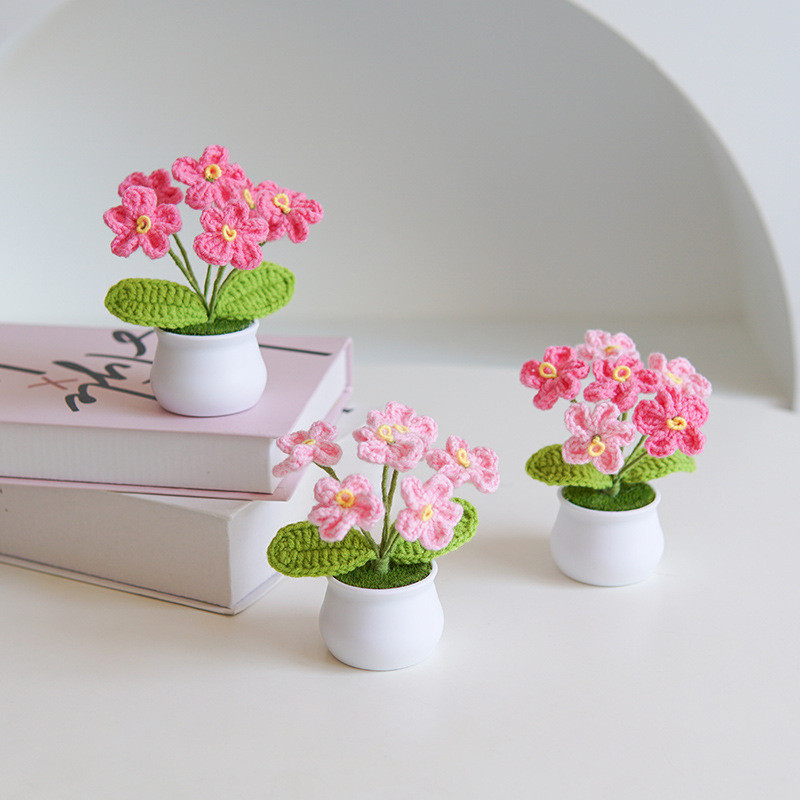 Myosotis Forget-Me-Not Artificial Flower Potted Plant Handmade Home Décor Knitted Yarn Arrangement Creative Gift 5.5x10cm