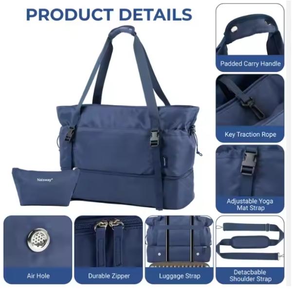 Women's travel backpack for trips, handbag, backpack, with shoe compartment and wet pocket, yoga mat bag, overnight weekend bag