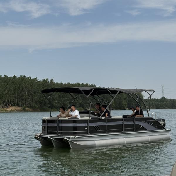 25ft Modern Black & Silver Pontoon Boat - Sleek Design For Premium Leisure & Business Use