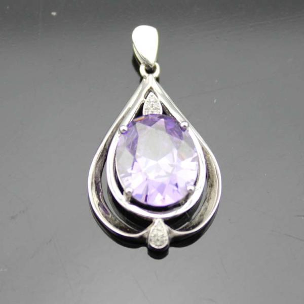 Women Jewelry 10mm x12mm Oval Blue Topaz Cubic Zirconia Pendant Necklace (P38)