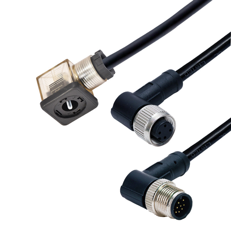 16A Solenoid Valve Connector LED And M12 Male 9 Pins Right Angle Connector With Cable
