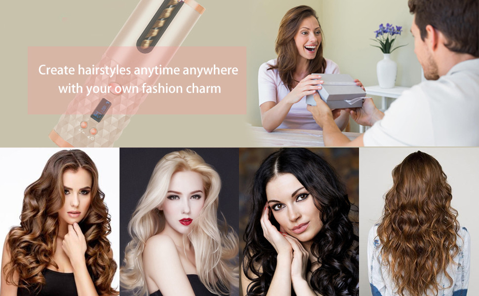 LED Display Automatic Turning Curling Iron , Ceramic Portable Usb Hair Curler