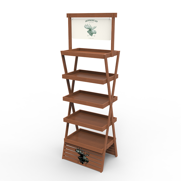 X Shape Wooden Display Stand Wood Whisky Bottle Display Stand For Supermarket