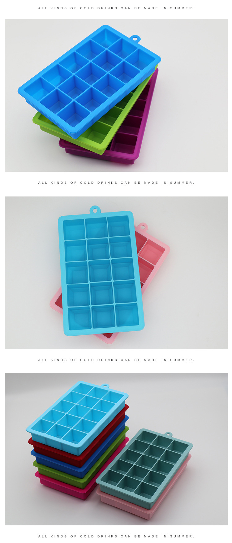 Easy Release 15 Cavity Non Stick Silicone Ice Cube Tray