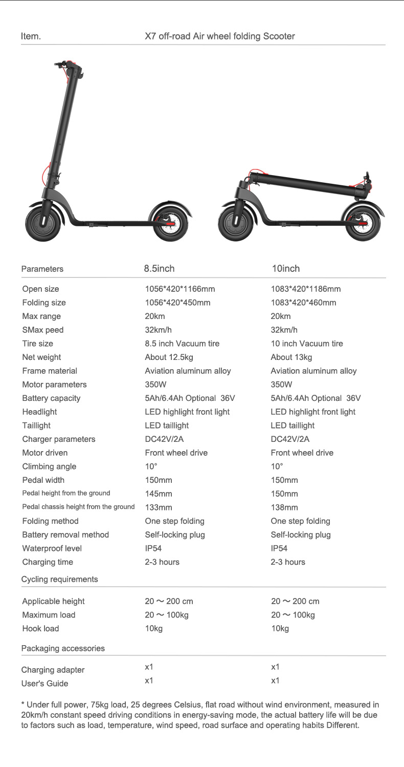 X7 350W Fast Charging Time 2-3h Folding Electric Scooter Motorcycles for EU/US Warehouse
