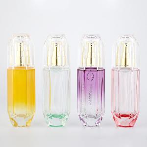 China Pump Press 120ml Cosmetic Glass Lotion Bottle Hexahedral Diamond Appearance wholesale