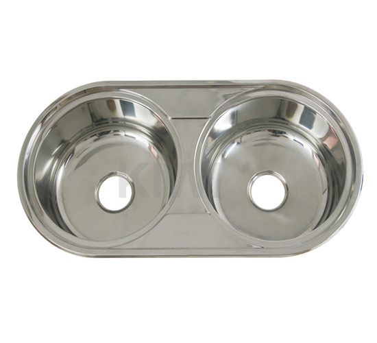 2 Round Basin Shining Stainless Steel Double Bowl Sink 860*440mm