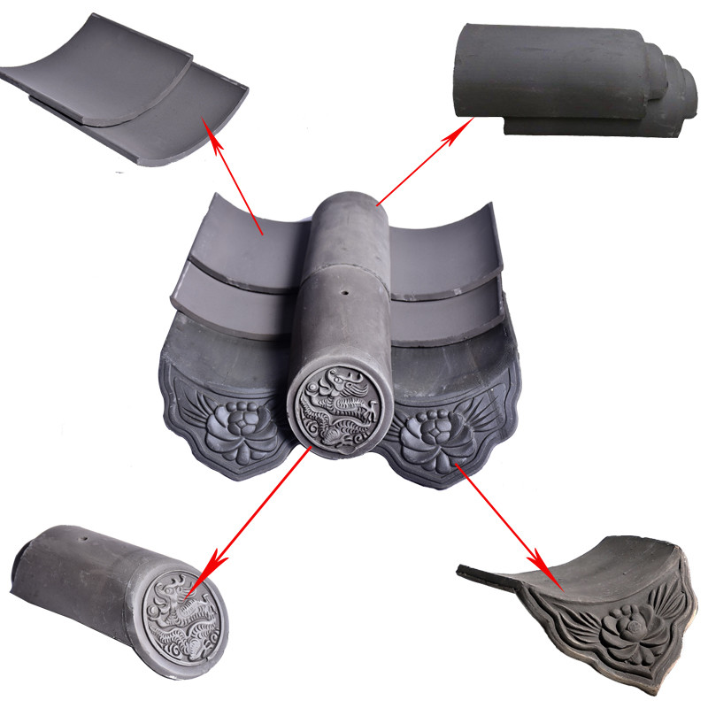 Unglazed Buddhist Temple Chinese Grey Clay Roof Tile Eco Friendly Long Lasting For Classic Architecture