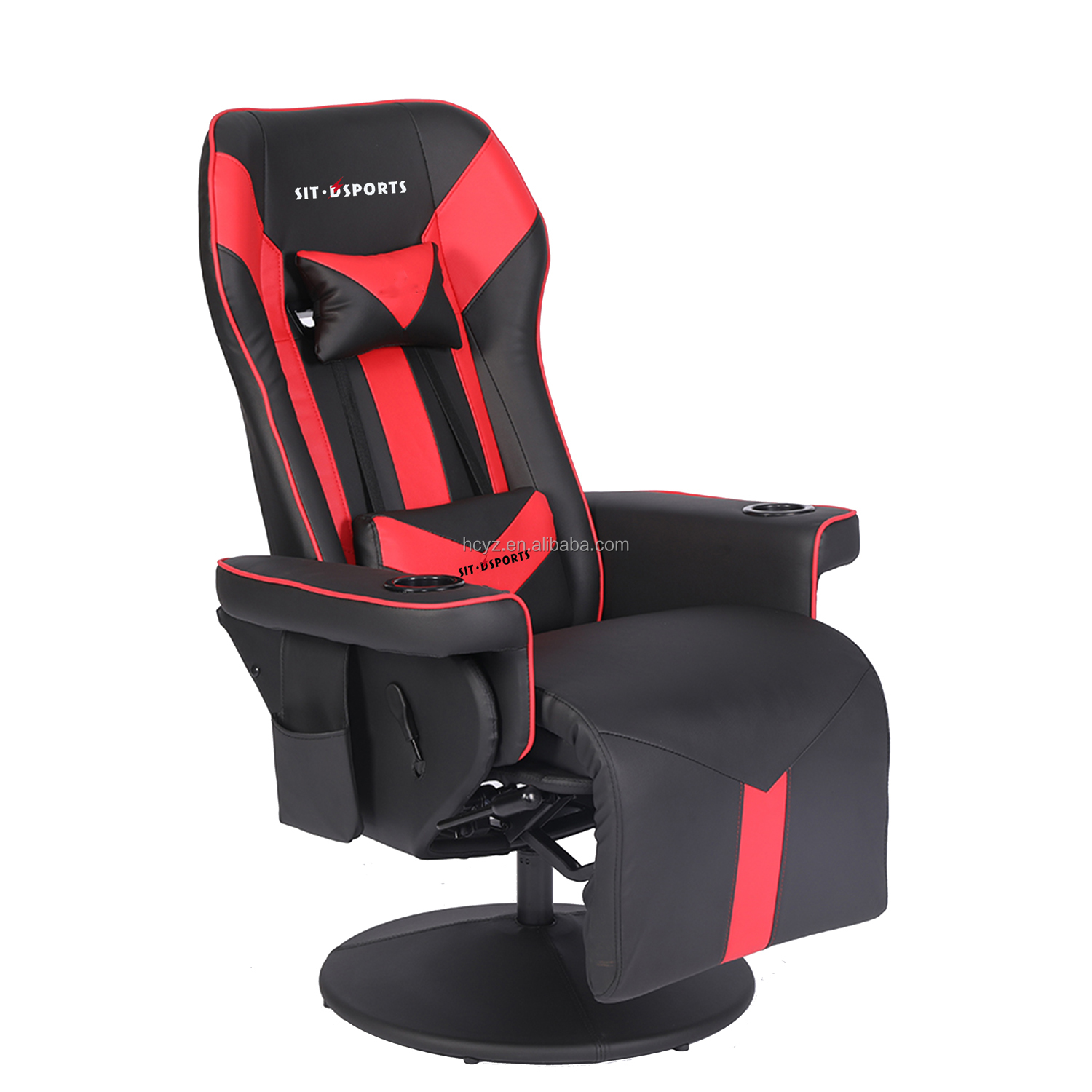 Office Gaming Chair with Cup Holder and Bluetooth Speakers in Racing Style PU Leather