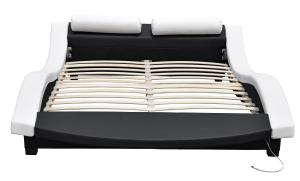 China Wave Shape Upholstered Bed Frame PU Leather Plywood With LED Footboard wholesale