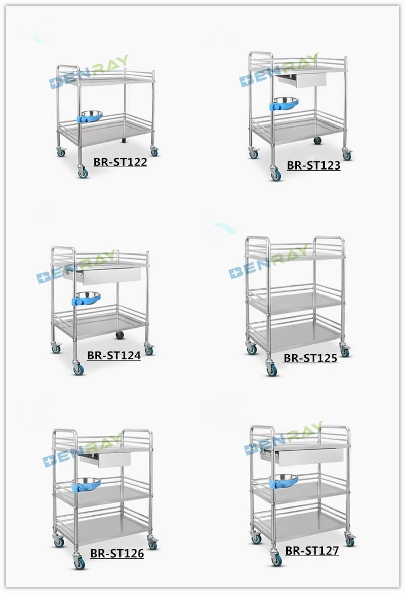 3 Layer Hospital Stainless Steel Medical Instrument Trolley
