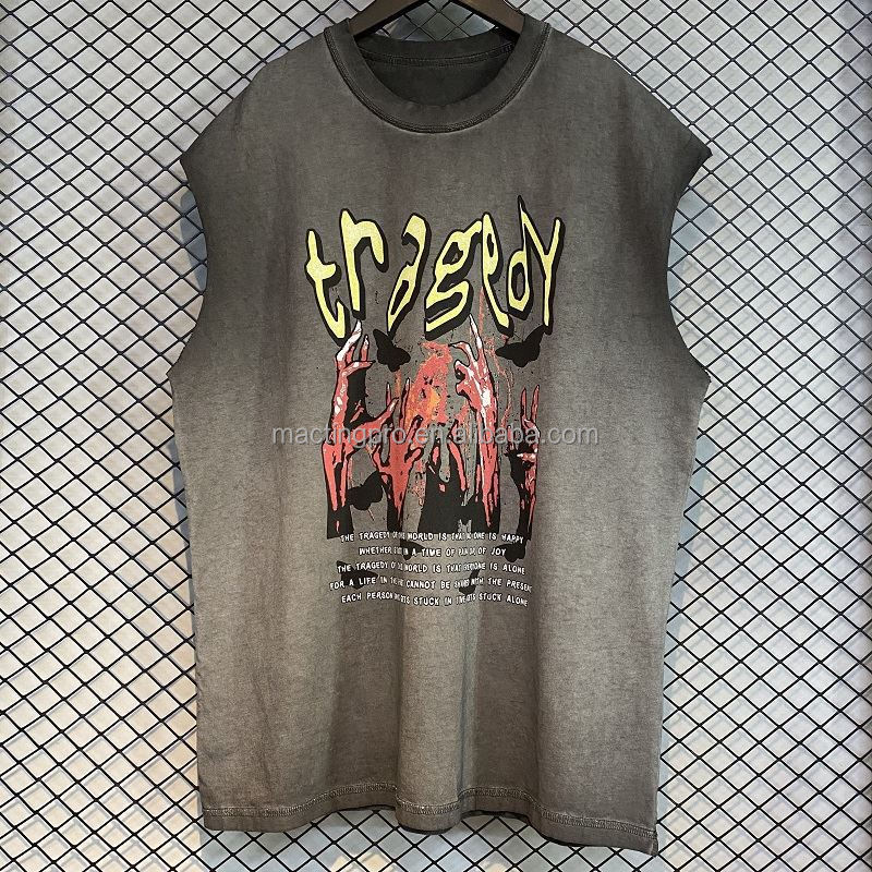 Customized Men's Acid Wash Vintage Tank Tops with Oversized Design and DTG Print Logo