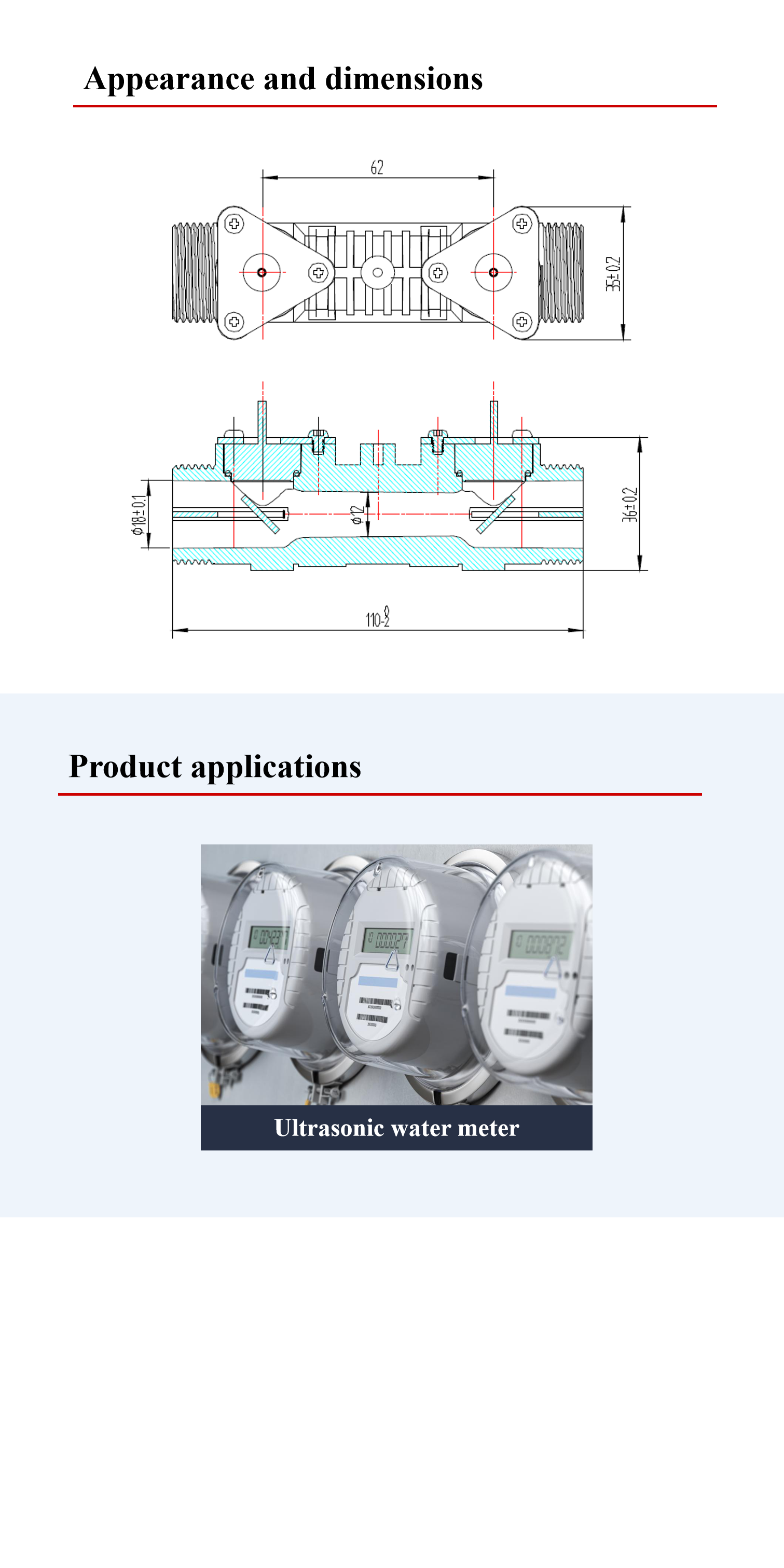 1.6Mpa Ultrasonic Flow Transducer DN15 Water Flow Transducer With Plastic Pipe