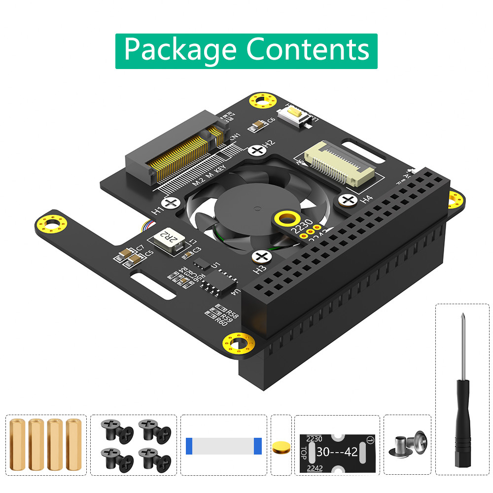 New version 3 in 1 Combo M.2 NVMe to PCIe Adapter with cooler fan and Automatic Discoloration LED for Raspberry Pi 5