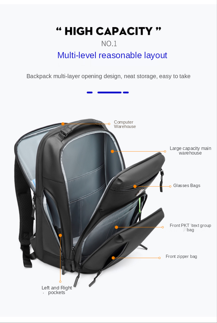 Nylon Lining Large Capacity Oxford Anti Theft Backpack 35 Litre