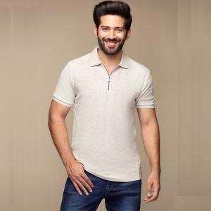 China Mens Cotton Zipper Placket Polo Shirts Short Sleeves Trim Fit Hand Wash wholesale