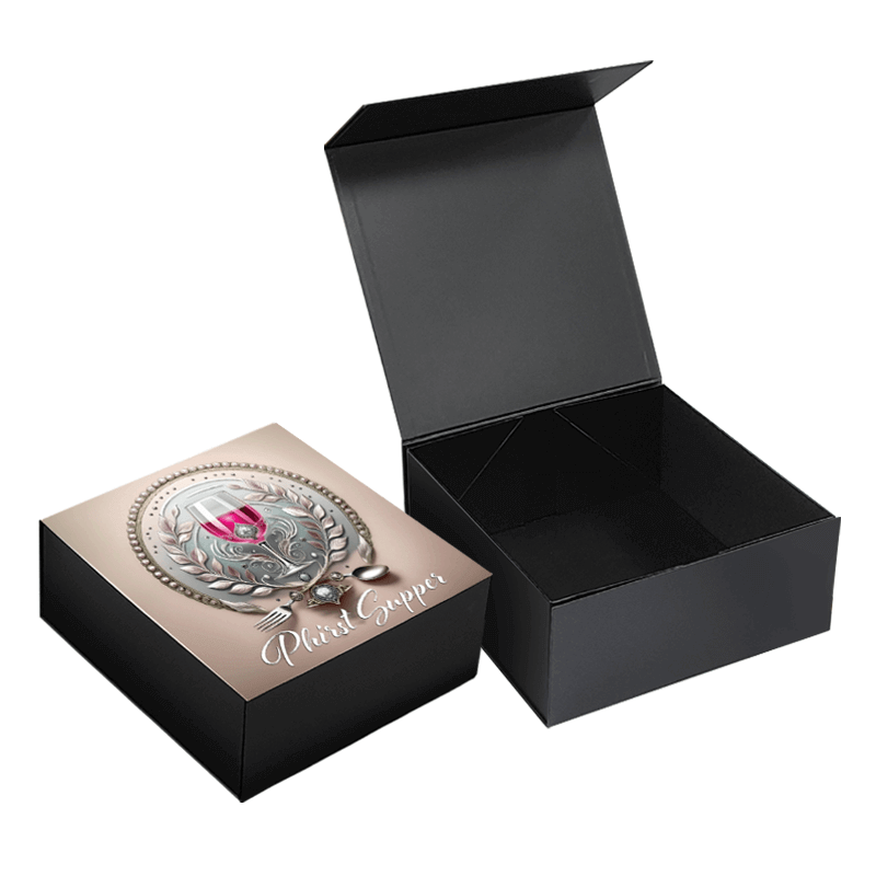 Luxury Paper Flip Top Cardboard Box Black Custom Magnetic Box Packaging