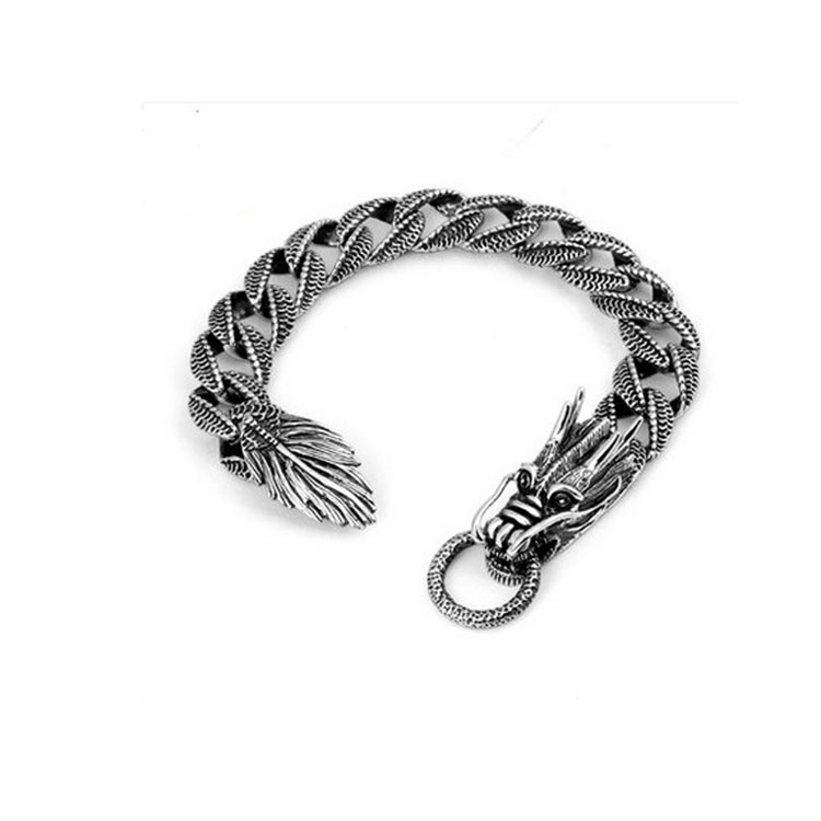 Thai Vintage Sterling Silver Dragon Bracelet Men's Jewelry (B111702)