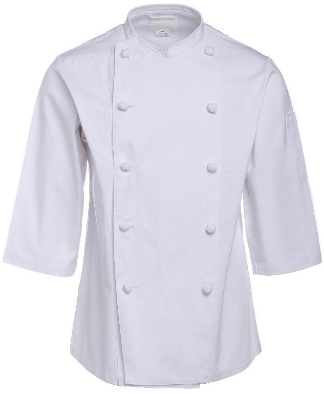 195 GSM Three Quarter Sleeve Coat Twill 2/1 White Chef Uniform Wrinkle-free Anti-stain