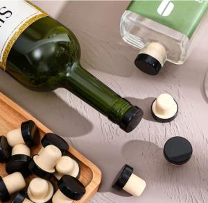 China Custom Size Wooden Top Polymer Lid Whisky Bottle Cap Wine Stopper Synthetic Cork wholesale