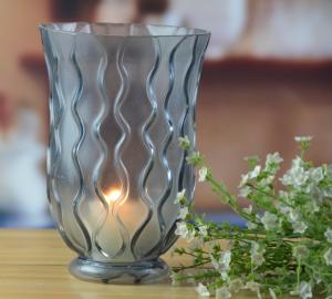 China 8&quot; Grey Embossed Fence Pattern Glass Candle Holders wholesale