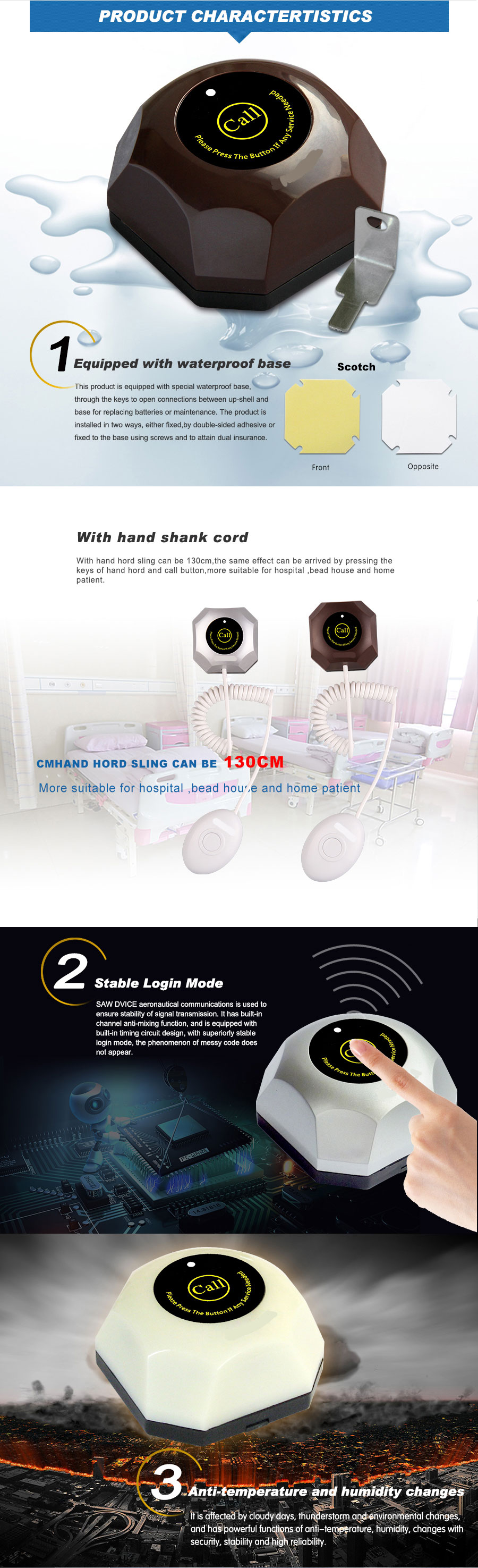 Hot Sell Small Electronic Buzzer Bell Wireless Service Waiter Calling Remote Call Bell System