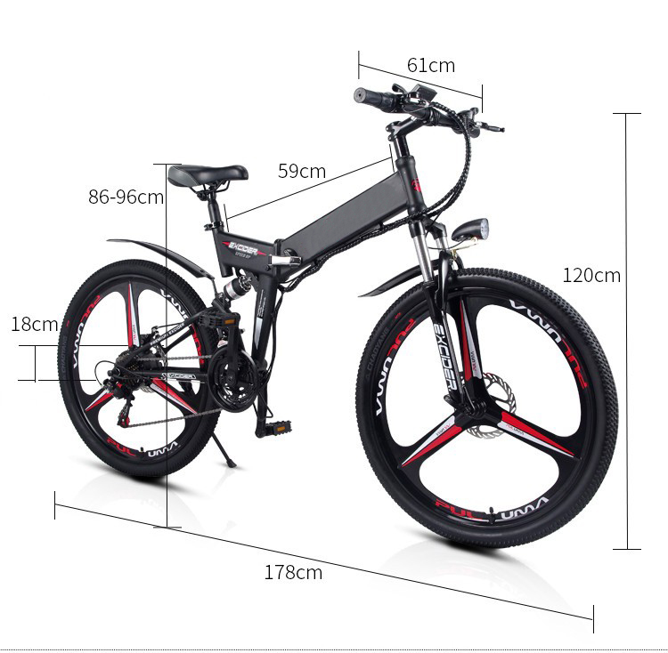 48V 10AH Folding Electric Mountain Bike with 21 Speed Gears and Shimano 3*7 Derailleur