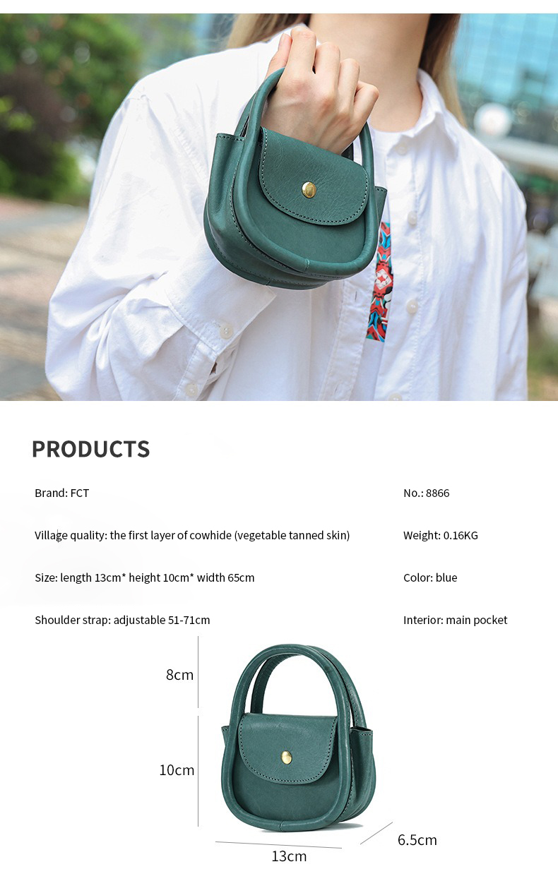 First Layer Cowhide Single Shoulder Street Fashion Lipstick Bag with Zipper Hasp Closure