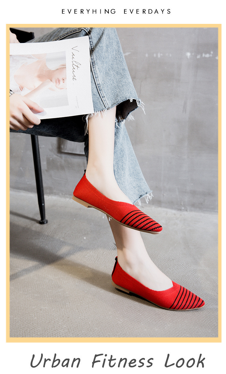 Knitted Pointed Flat Bottomed Daily All Match Women'S Loafers Lady Shoes Women Flats Shoes