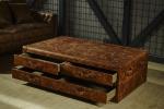 Antique Brown Vintage Leather Trunk Coffee Table 6 Drawers For Hotel / Home
