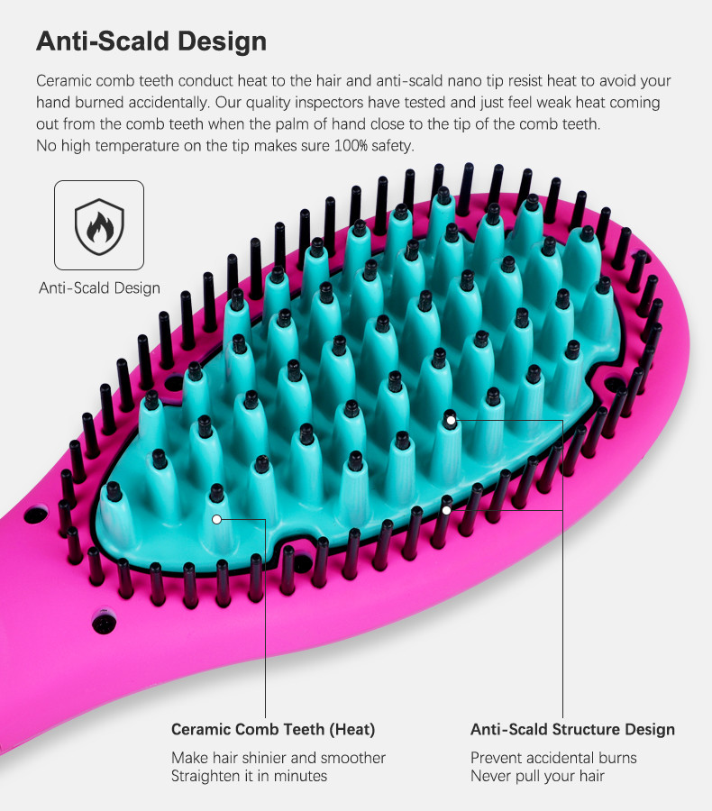 Anti Scald Electric Hair Straightener Brush Comb With MCH Heater