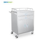 Hospital 2 Drawers And 1 Cabinet Stainless Steel Medical Medicine Trolley