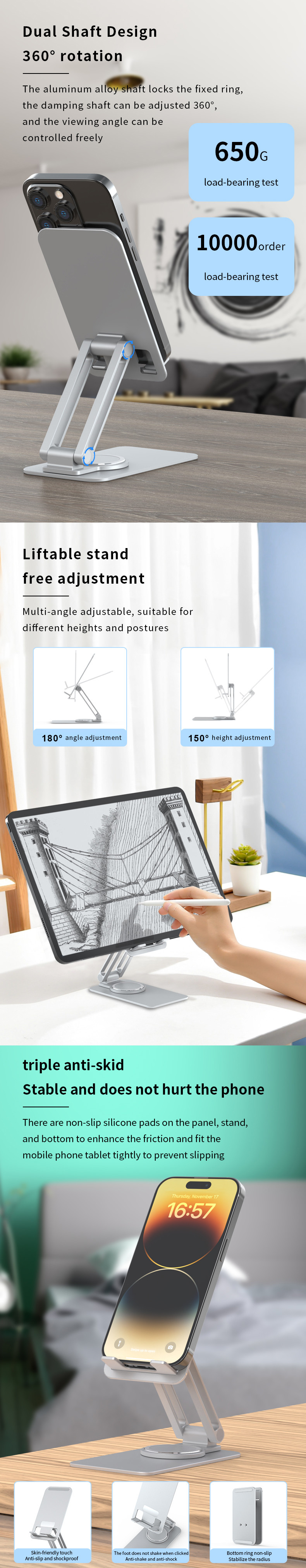 Metal Desktop Cell Phone Stand Holder Foldable Adjustable