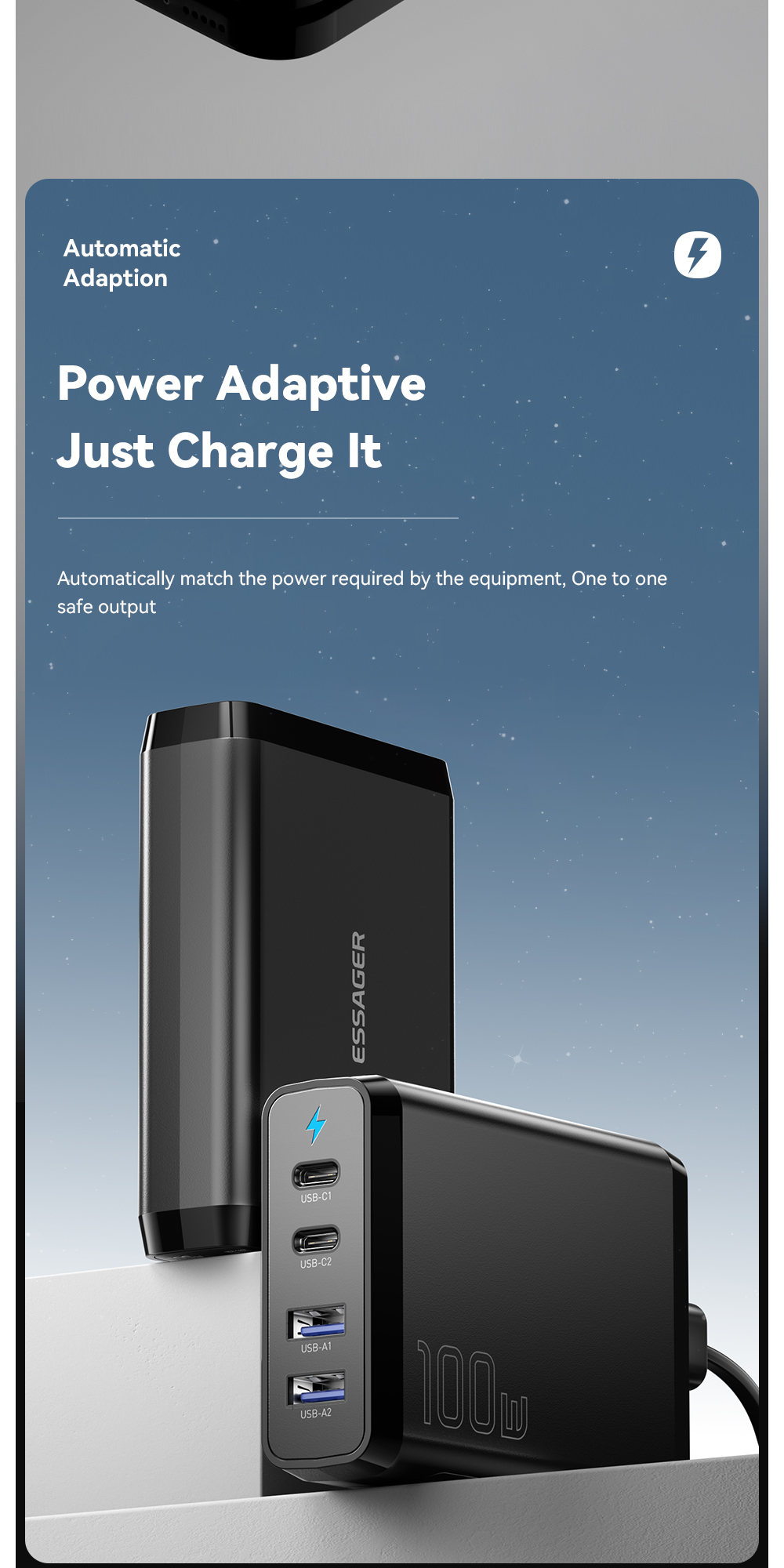 Travel Type C Desktop GaN Phone Charger Quick Charging 100w With Dual USB Ports