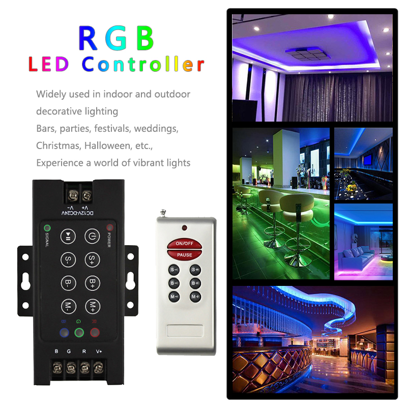 RF 8 Keys LED RGB Controller 720W DC 12V 24V With Iron Case 3 Channel